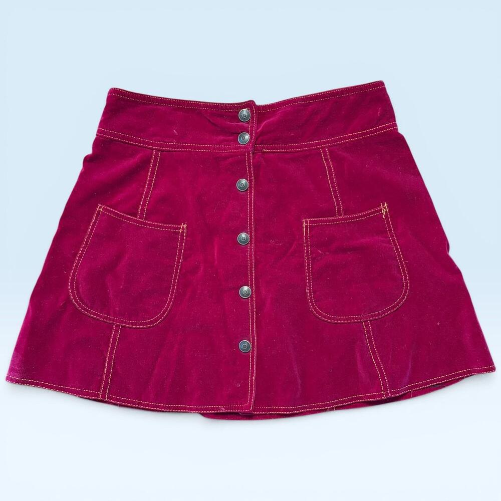 Vtg Tripp NYC Skirt Womens 9 Red Velvet Button High Rise A-Line Mini Rave Goth